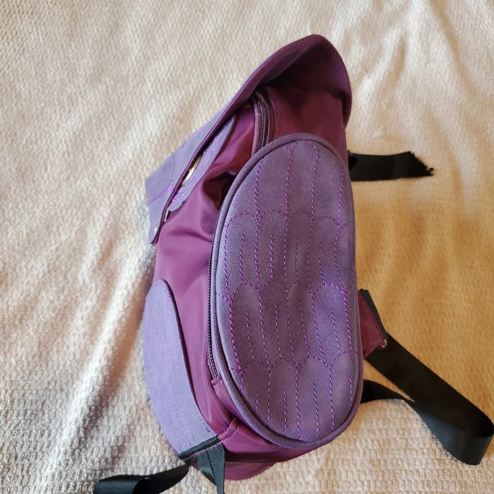 Kids/ teens Purple Owl Animal Backpack Whimsical Nylon Faux Suede Small Bag